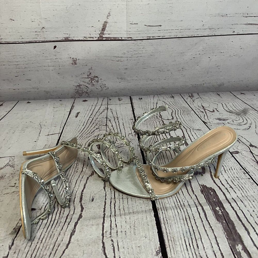 Azalea Wang Shoes Womens‎ 7 Silver Delicacy Ankle Wrap Sandal Bling Rhinestone